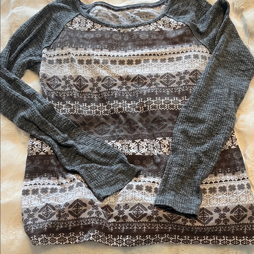 Aeropostale Gray and Brown Patterned Long Sleeve Top